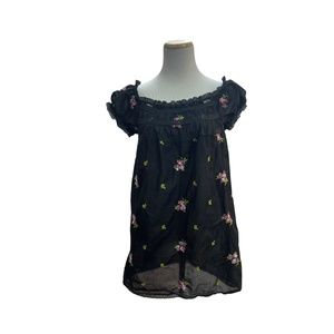 Anna Sui Off the shoulder lantern short sleeve floral top sz P